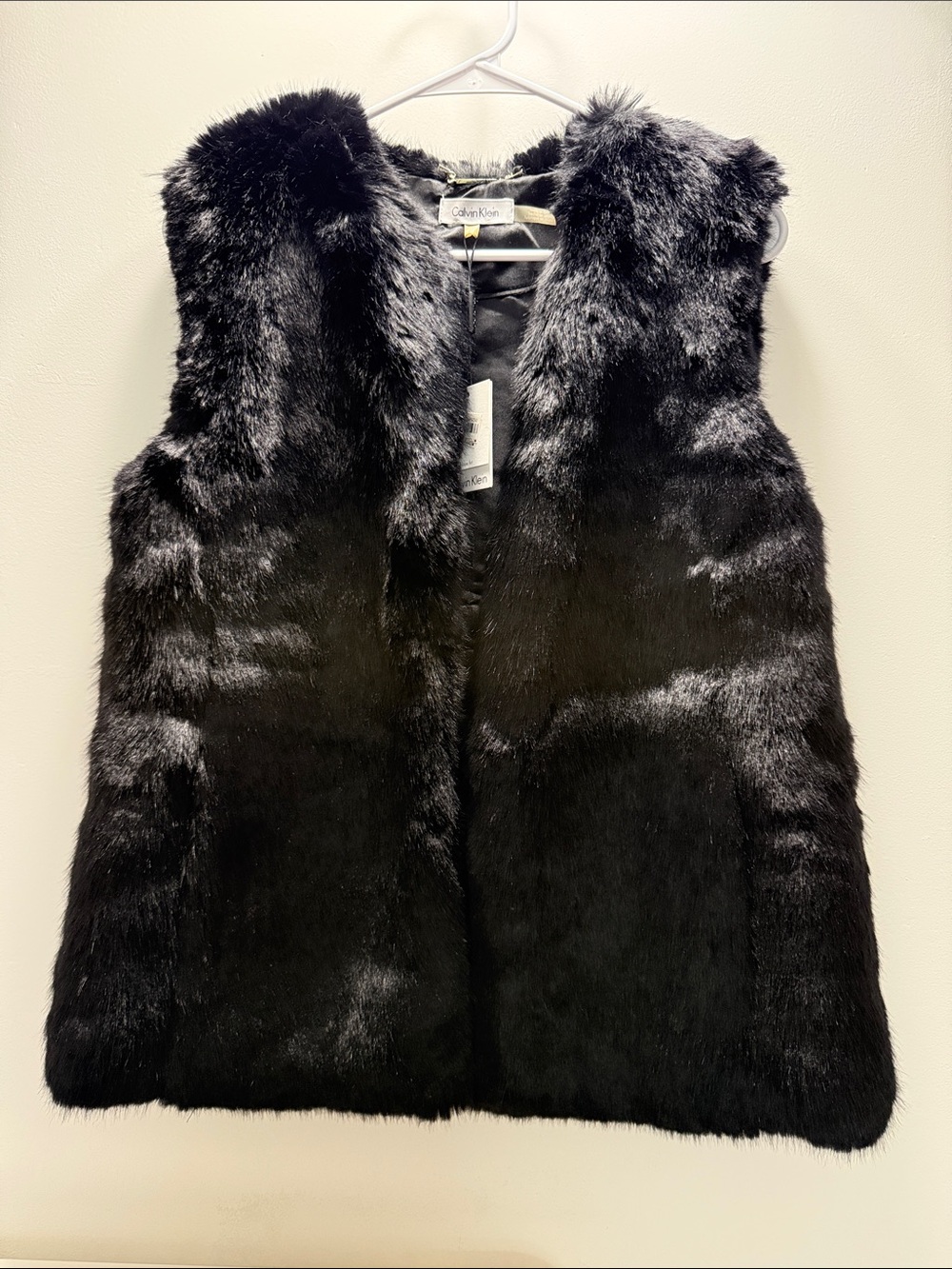 Calvin Klein Black Faux Fur Vest - Plush Sleeveless Layer
